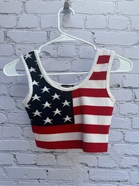 Fashion Nova American Flag Knit Cropped Tank Top